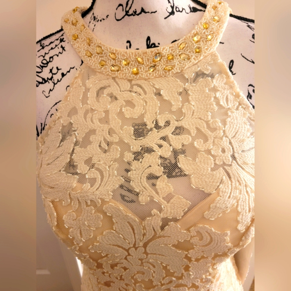 Elegant Cream Lace Wedding Dress